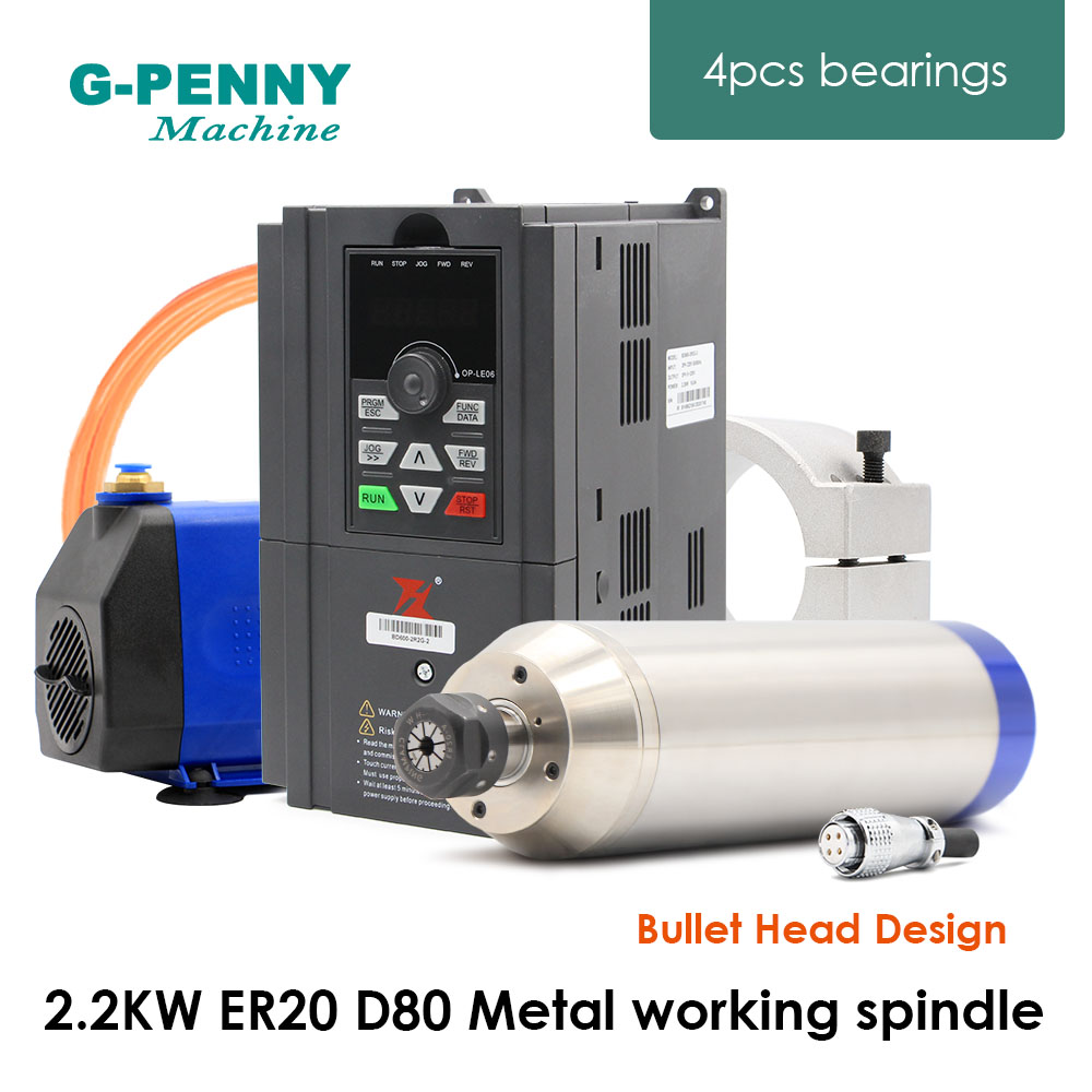 2.2Kw Water Cooled Spindle Kit Vfd - 2.2kw ER20 D80 Metal Spindle Water